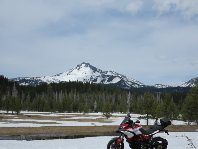 The Multistrada and a view of South Sister. May 11, 2013
