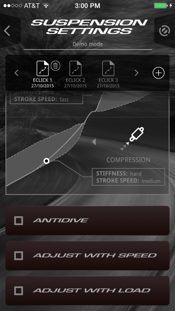 Suspension settings of MV Agusta Turismo Veloce Lusso via Smart Phone App